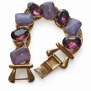 Vintage Statement Link Bracelet Amethyst Purple & Lavender Glass Stones